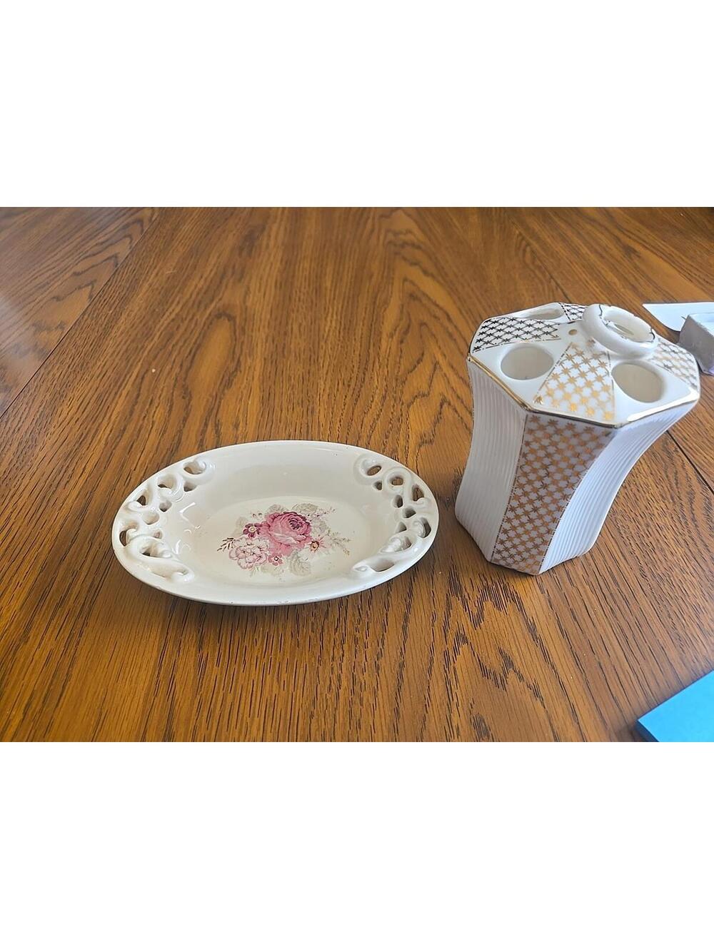 Vintage Soap Dish and Toothbrush Holder